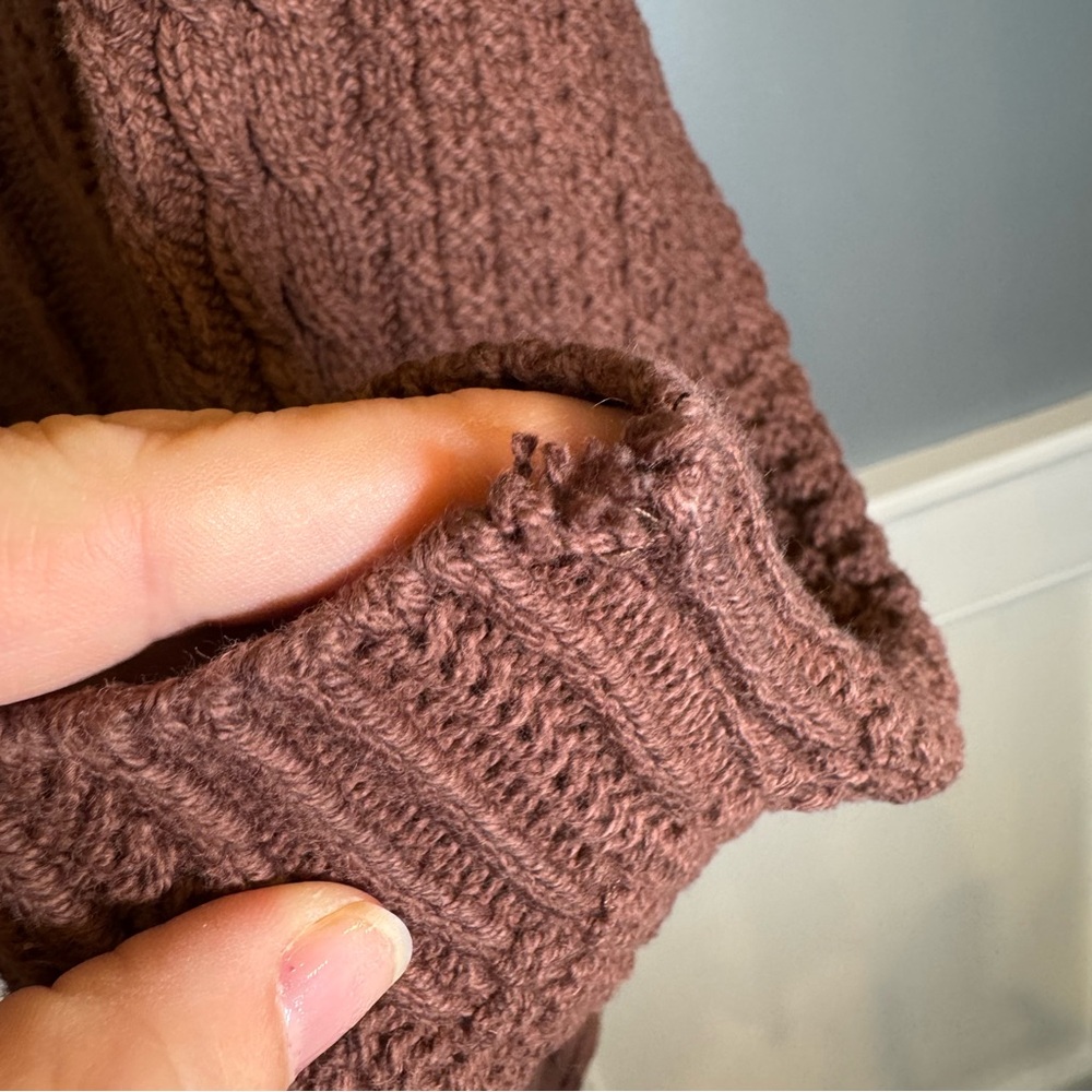 Vintage roll neck cable knit sweater 100% cotton brown Erik Stewart Small - Picture 8 of 11